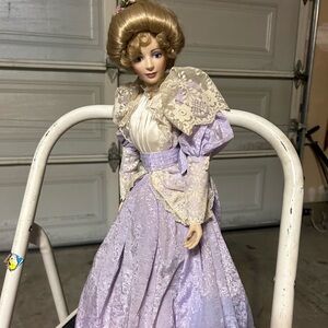 Franklin Mint Porcelain Doll in Lavender and Cream
